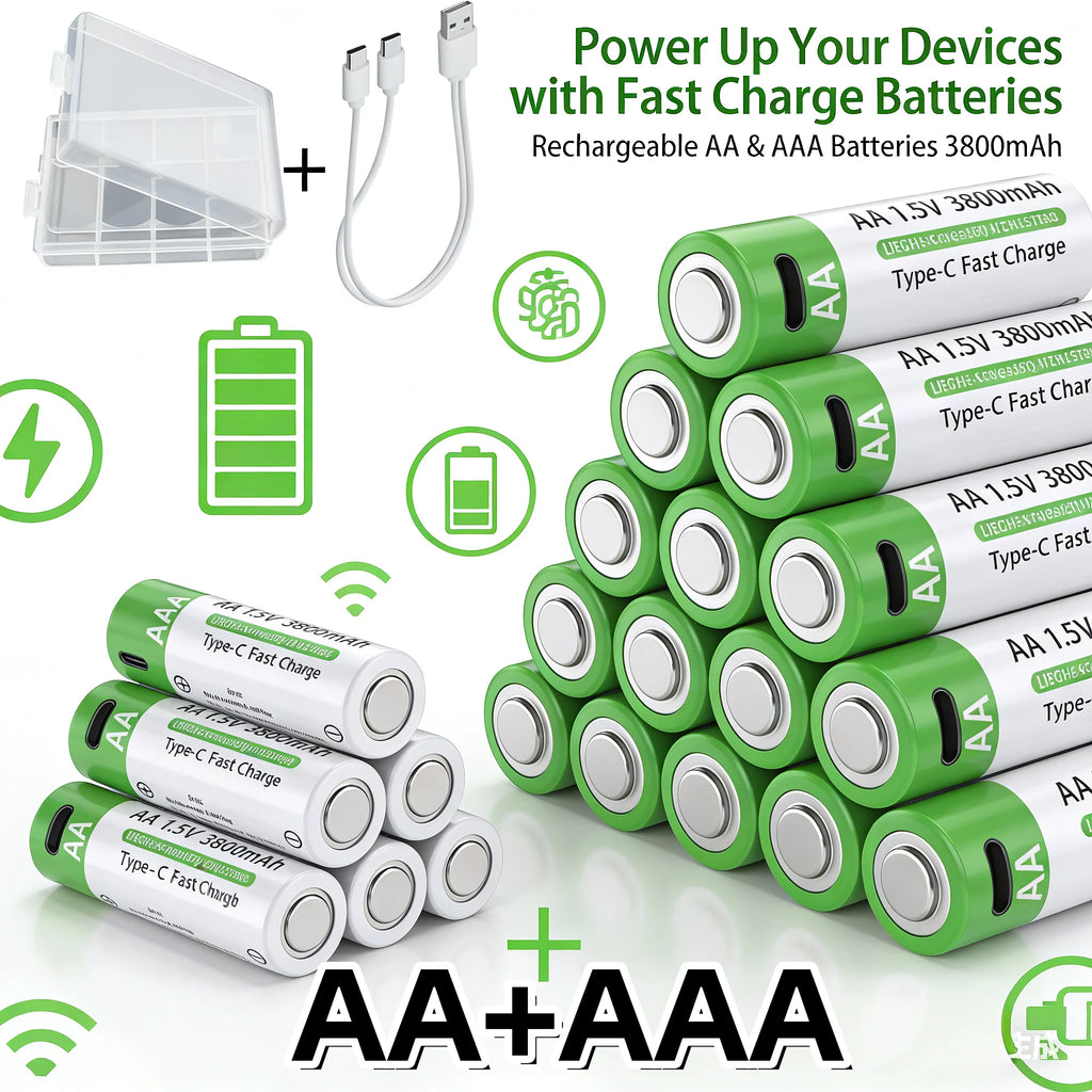 USB-C Rechargeable AA & AAA Lithium-Ion Batteries – High Capacity