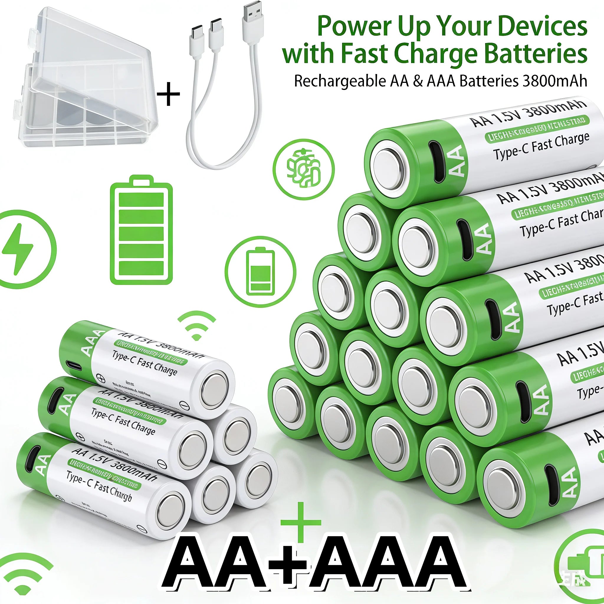 USB-C Rechargeable AA & AAA Lithium-Ion Batteries – High Capacity